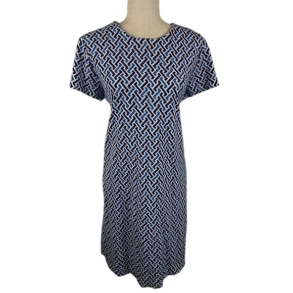 J. McLaughlin Geometric Print Dress Blue White Career Casual Size XL - Picture 1 of 6